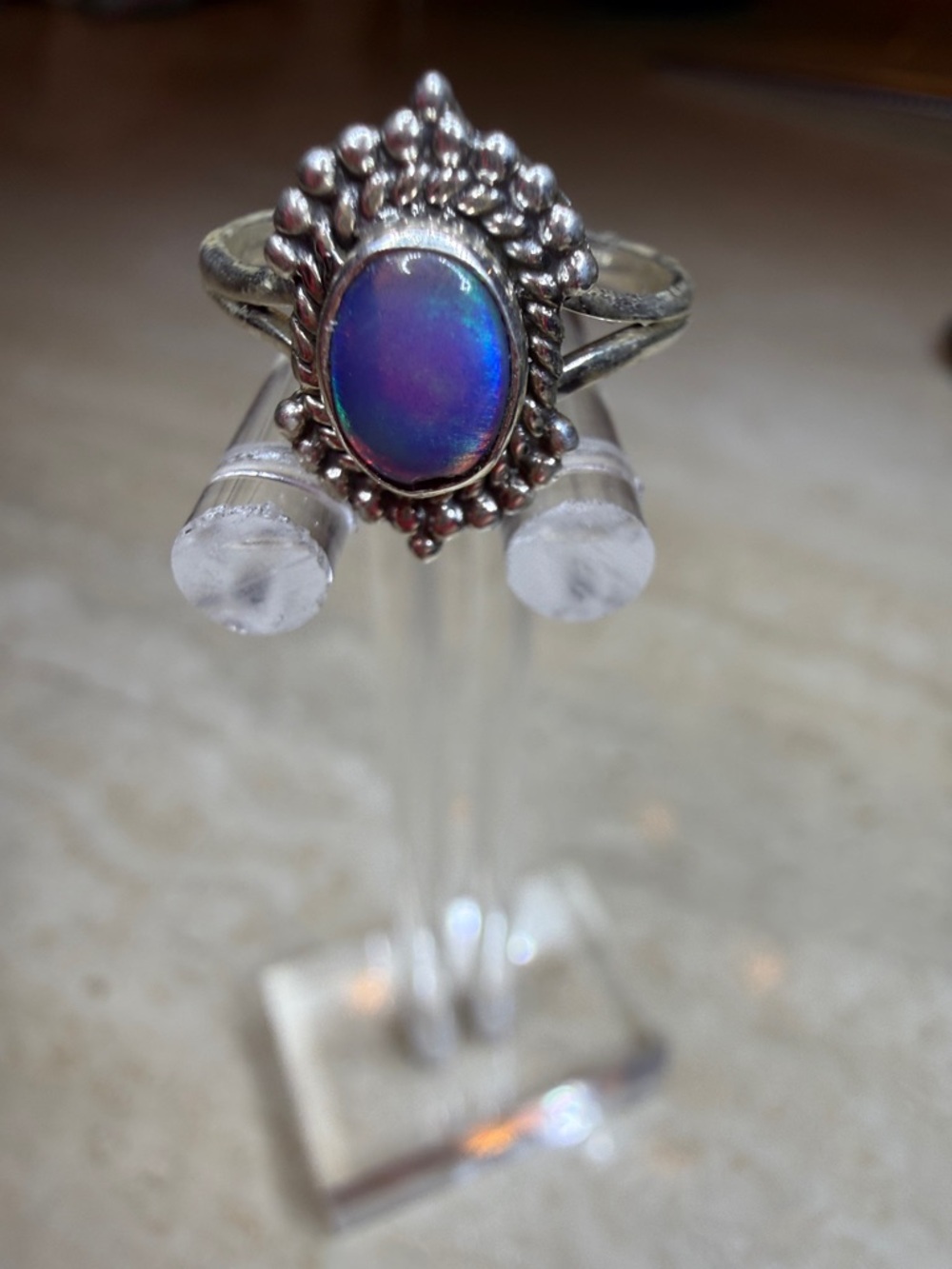 Sterling Silver Oval Blue Opal Ring, Size 6